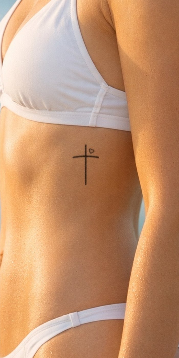 Cross & Heart temporary tattoo worn on skin