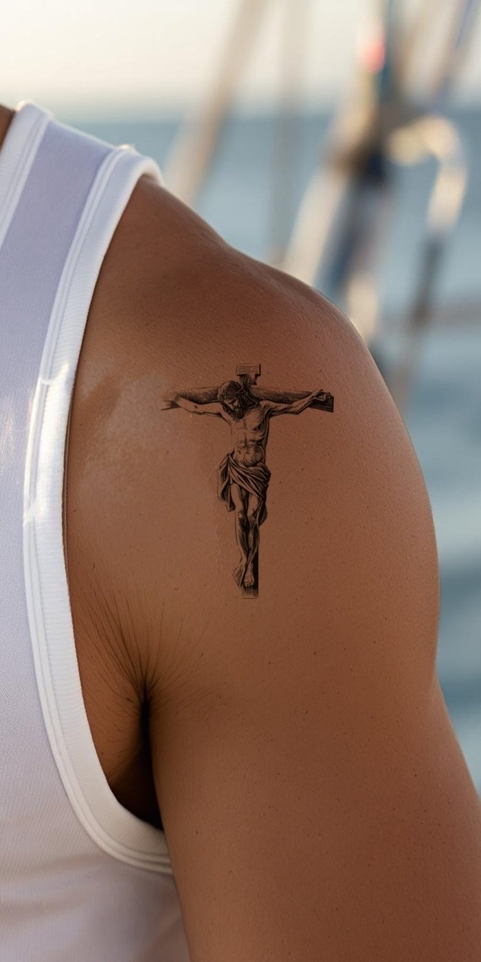 The Redeemer temporary tattoo worn on skin