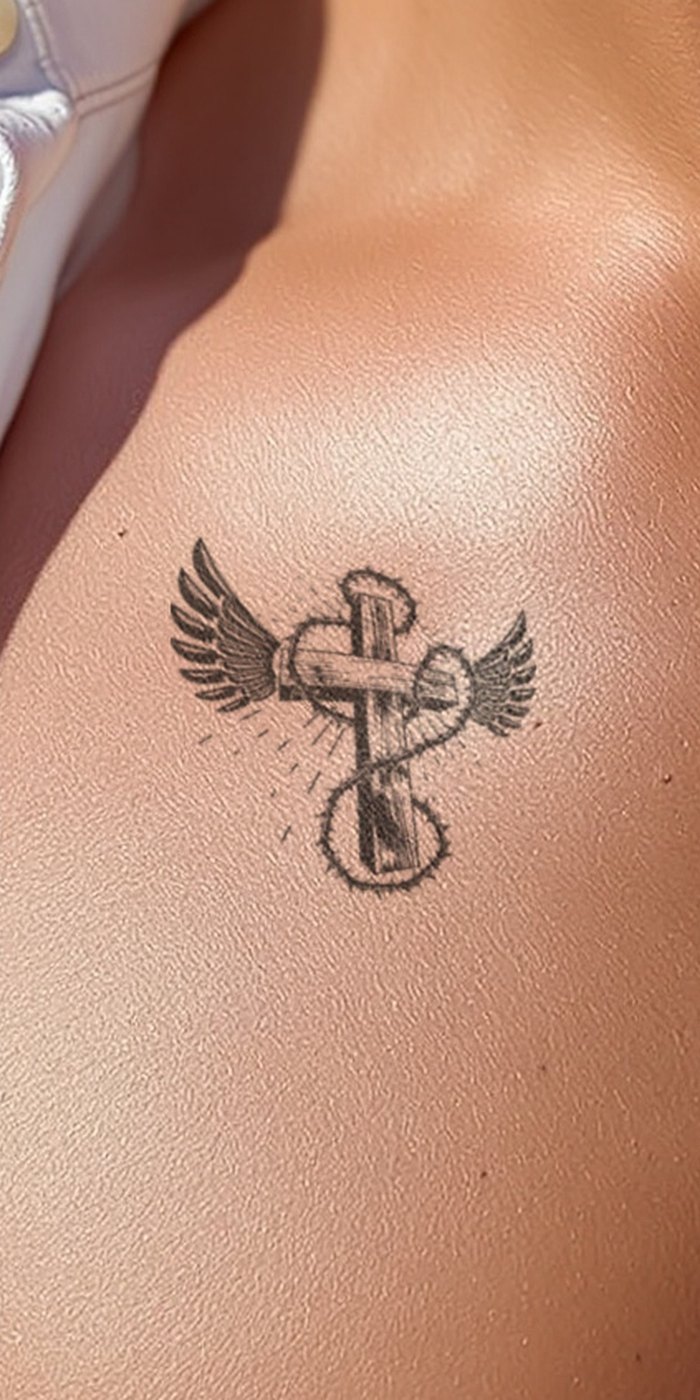 Butterfly Cross temporary tattoo worn on skin