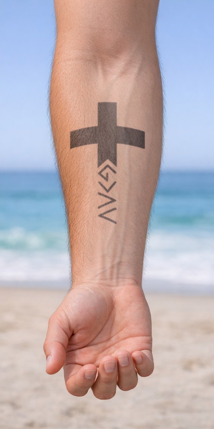 Calvary temporary tattoo worn on skin