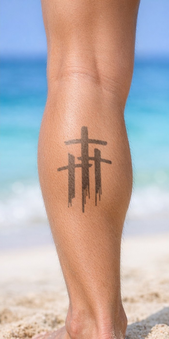 Three Crosses temporary tattoo worn on skin