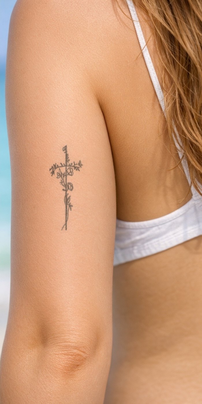 Wildflower Cross temporary tattoo worn on skin